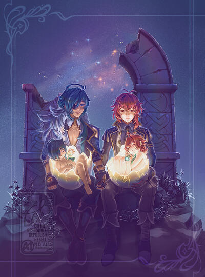 2021 - Genshin Impact (Pavo Noctua Zine Cover feat Kaeya and Diluc)